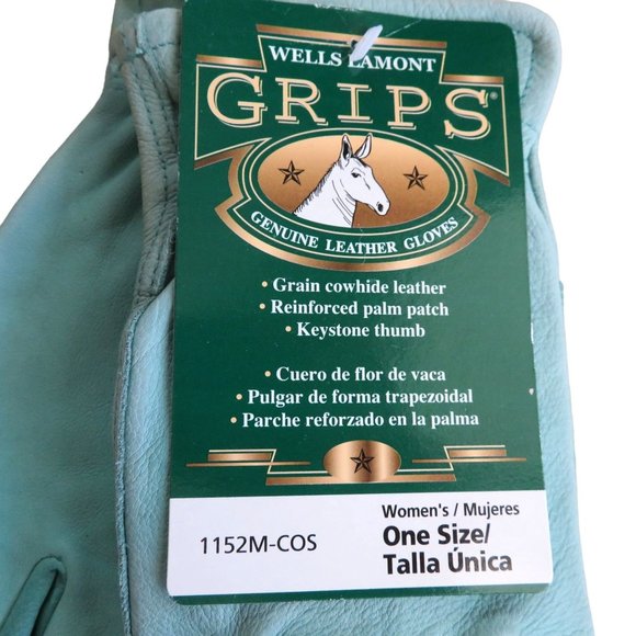 New Wells Lamont GRIPS Green Leather Gloves Womens OS Cowhide Soft Leather Work - Picture 3 of 6